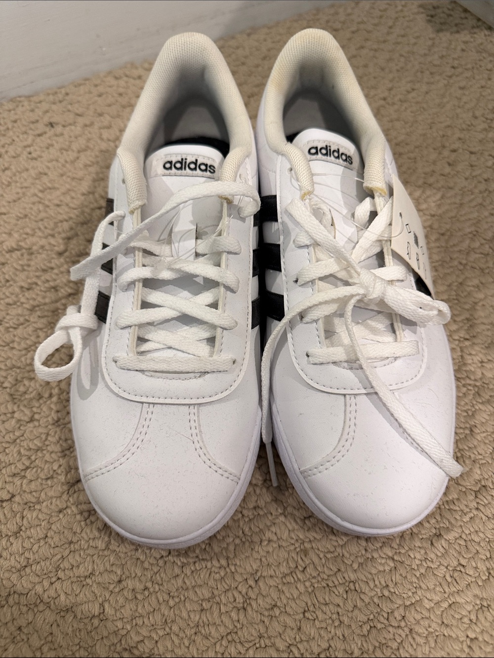 adidas White Kids Sneakers with Black Stripes